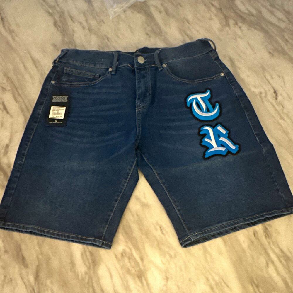 True Religion Men's Baggy Blue Denim Shorts 5-Pocket 11" MPN 701194 Size 32